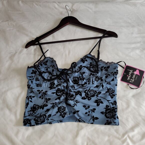 Mixed Threads LA  Wild Fable Mesh Lace Crop Cami Tank Top Blue Women's Sz L Bin2 - Picture 1 of 10
